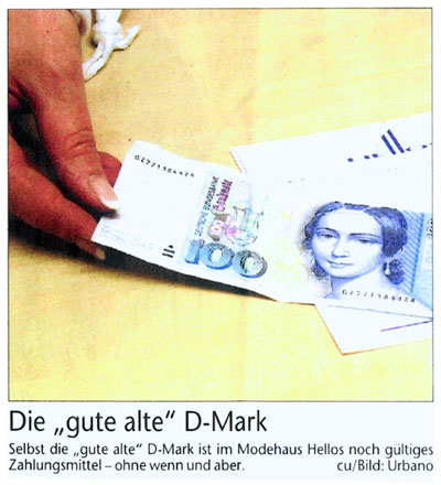 Hier können Sie noch mit D-Mark zahlen!